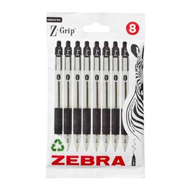 Imagem de Zebra Canetas esferográficas pretas com clipe de bolso, canetas esferográficas retráteis de tinta preta, pacote com vários pacotes para uso diário - Zebra Design, pacote com 8