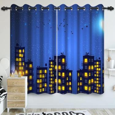 Imagem de Uiiooazy Cortinas blecaute de cidade de super-herói, humor, desenho animado, super-herói, horizonte, edifícios, cortinas de janela 106,7 x 213,4 cm, conjunto de 2 painéis, cortinas de janela