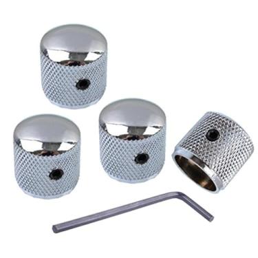 Imagem de Botões de controle de velocidade de guitarra em tom de volume de metal com conjunto de parafusos Allen para para-lamas Strat Telecaster Gibson Les Paul Electric Guitar ou baixo, pacote com 4 peças cromado