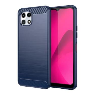 Imagem de Vavies Capa para T-Mobile REVVL 7/para T-Mobile T Phone 2 5G capa de fibra de carbono fina macia TPU capa protetora de absorção de choque à prova de choque para T-Mobile REVVL 7 azul marinho