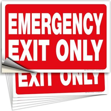 Imagem de iSYFIX Adesivos de placas de saída de emergência - pacote com 6 25 x 17 cm - Decalque de vinil autoadesivo premium, laminado para melhor resistência a UV, clima, arranhões, água e desbotamento,
