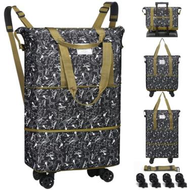 Imagem de VOOWO Bolsa esportiva com rodas, bolsa esportiva dobrável expansível de 28 a 66 L com rodas para viagem, bolsa de mão com rodas, mochila grande com rodinhas para homens e mulheres, Animal, duffle