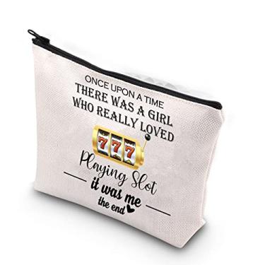 Imagem de TSOTMO Bolsa de maquiagem com zíper para quem realmente amou jogar caça-níqueis Lucky Gambler, Bege, Intervalo de tempo