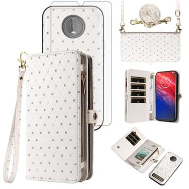 Imagem de Capa de celular para Moto Z4/Moto Z 4 Play/MotoZ4 Force Zipper carteira celular com alça protetora de tela com glitter flip compartimento para cartão Motorola 4Z Motoz4Cases MotoZ4Play XT1980-4 2019