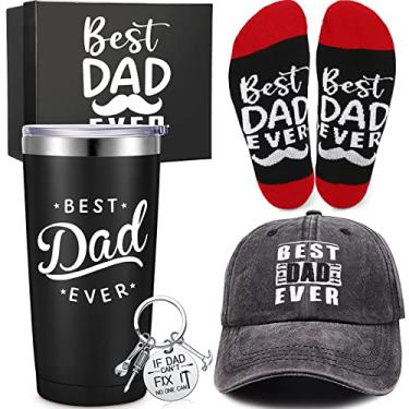Imagem de Conjunto de 5 peças de presente para o dia do pai, presentes de aniversário para homens, presentes engraçados para homens, inclui copo isolado boné de beisebol meias chaveiro com caixa de presente para pai, marido