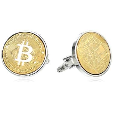 Imagem de Abotoaduras douradas Bitcoin - banhadas a ouro - Garantia de 100% de satisfação - caixa de apresentação incluída