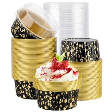 Imagem de EUSOAR Mini formas de bolo com tampas, 100 peças de ramequins descartáveis de 142 g com tampas, recipientes de sobremesa, forno, folha de alumínio, forno, forno, forno, forno, forno, cupcake, para