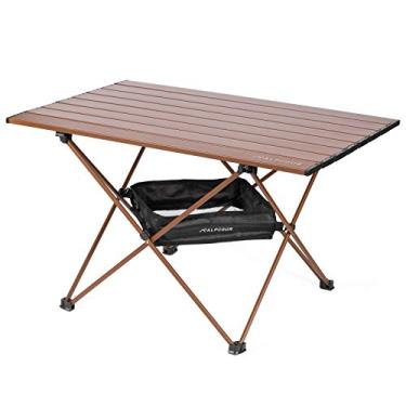 Imagem de Alpcour mesa de acampamento portátil – leve, mesa lateral dobrável compacta em uma bolsa com tampa de alumínio e dobradiça resistente para fácil viagem e armazenamento – Ótimo para churrasco ao ar livre, mochila, porta traseira e mais, Coffee, Large