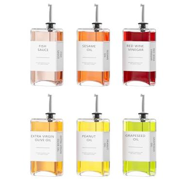 Imagem de Dispensador de óleo de cozinha, conjunto de dispensador de óleo de cozinha, garrafas de óleo e vinagre, garrafa de azeite, dispensador de molho de soja - 6 peças, prata