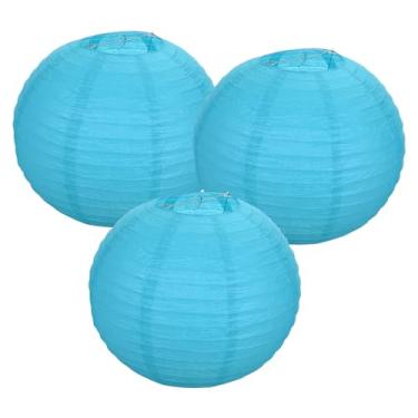 Imagem de PATIKIL Lanternas de papel redondas 40 cm/16, pacote com 3 lanternas decorativas para pendurar lâmpadas, decorações de festa para aniversário, casamento, chá de panela, decoração de casa, azul celeste