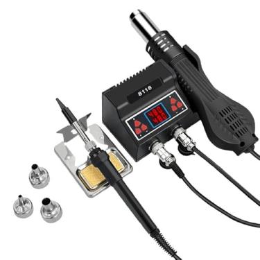 Imagem de Esquirla 2 em 1 Reconhecimento de ar quente e solda a estação de ferro solda kit de ferro liderado Digital Display Sleep Auto para lojas PCB Placas de hobby