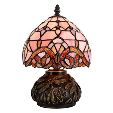 Imagem de WERFACTORY Pequena Lâmpada Tiffany De Mesa Rosa Vitral Barroco Cogumelo Abajur Bronze Mini Lâmpada De Acento W8H11 Polegadas Série S003P