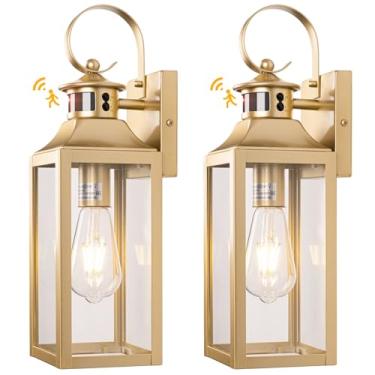 Imagem de Yolsunes Luzes De Parede Externas Com Sensor De Movimento, Pacote Com 2 - Luminárias Douradas Do Anoitecer Ao Amanhecer, Arandelas De Parede Externas Modernas, Lâmpadas Grandes Para Áreas Externas P