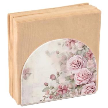 Imagem de Suporte de guardanapo rosa rosas para mesa, suporte de guardanapo de papel acrílico, dispensador de papel de seda de cozinha suporte de guardanapo de coquetel para mesa de jantar, convidado de festa,