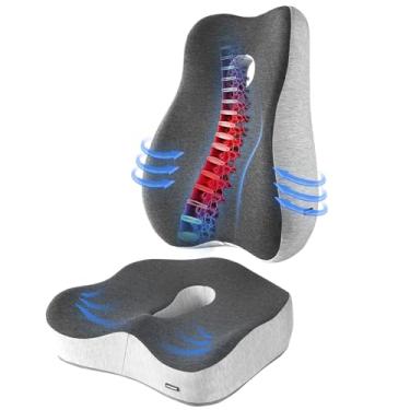 Imagem de Conjunto de almofadas para cadeira de escritório Ultimate Comfort - Alivia ciática, dor nas costas e desconforto no cóccix com almofada de apoio lombar e almofada de assento - Perfeito para casa,