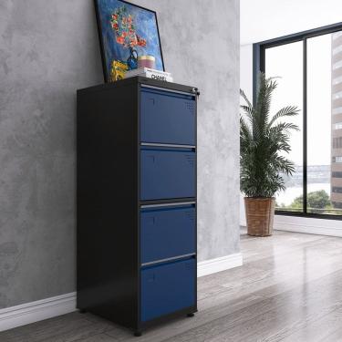 Imagem de Gaveteiro Arquivo de Aço 4 Gavetas 136,2x47x67 Cm Preto/Azul Dali