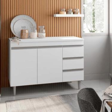 Imagem de Balcão Gabinete de Pia para Cozinha Sem Tampo 100cm Andréia Branco- MA