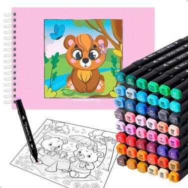 Imagem de Livro De Desenhos Divertidos Colorir + Conjunto 48 Canetinhas - M3M, U