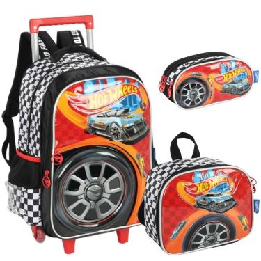 Imagem de Kit Mochila Rodinhas Oficial Hot Wheels Luxcel Ic41506 Preto