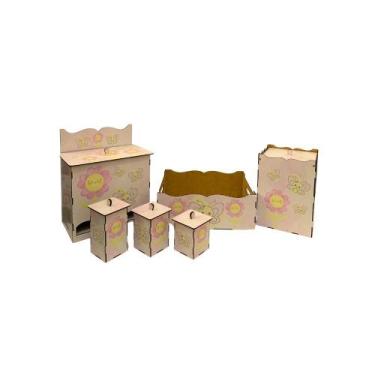 Imagem de Kit Higiene Bebê 6 Peças em Madeira Mdf Adesivado - ATACADÃO DO ARTESA