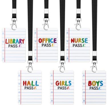 Imagem de Sabary Conjunto de 6 conjuntos de passes escolares de madeira para professores e materiais de sala de aula, incluindo passes de enfermeira, banheiro, biblioteca, escritório