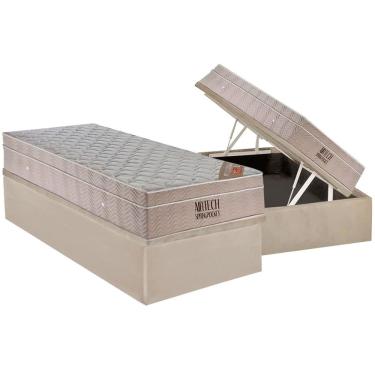 Imagem de Cama Box Baú Solteiro: Colchão Molas SuperPocket Ensacadas Ortobom Fort Airtech Spring + Base crc Suede Clean(88x188)