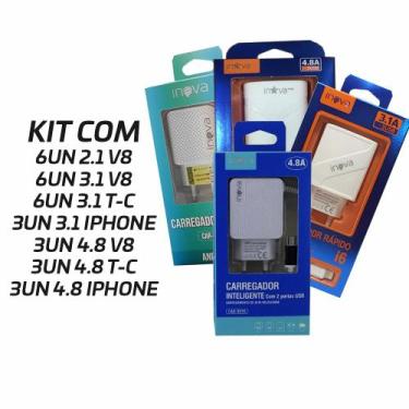 Imagem de KIT 30 Carregadores Inova (2.1 V8=6)(3.1V8=6)(3.1T-C=6)(3.1IP=3)(4.8 V