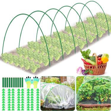 Imagem de Qinzave Argolas de jardim para canteiros elevados, 30 peças, argolas de túnel de jardim, aros de estufa, túnel de cultivo, armação de fibra de vidro livre de ferrugem para cobertura de pano de sombra,