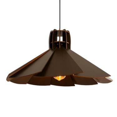 Imagem de Luminária Pendente Madeira Rustico Prato Aletado Grande (café)