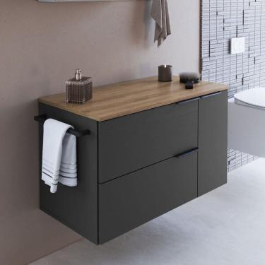 Imagem de Gabinete de Banheiro Suspenso 80cm com 1 Toalheiro 2 Portas e 1 Gaveta Mel/Grafite