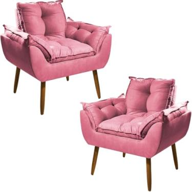 Imagem de Kit 2 Poltrona Decorativa Opalla Para Sala E Recepção, Poltrona Confortável Para Sala De Espera E Descanso (Rosa)