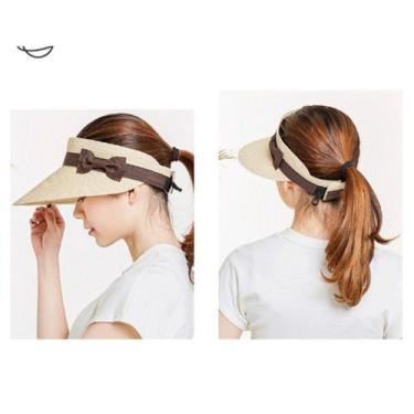 Imagem de Viseira Chapéu De Palha Para As Mulheres Arco Largo Lacinho moda praia