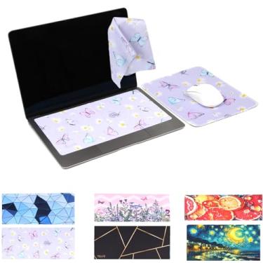 Imagem de Tscuite Conjunto de mouse pad 3 em 1 para viagem, multifuncional, proteção de teclado, pano de óculos de limpeza de tela (roxo)