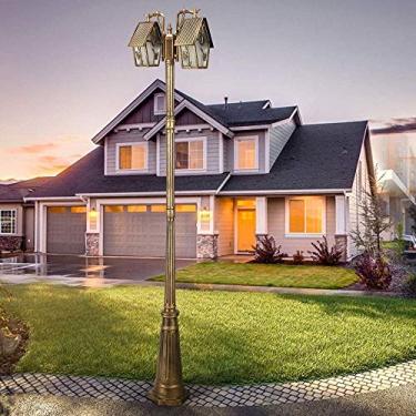 Imagem de PSMTNNBB Poste de iluminação ao ar livre, 2 luzes IP55 à prova d'água luz de rua ao ar livre clássico Victoria vintage gramado poste alto lâmpada retro bronze alumínio jardim paisagem pilar iluminação