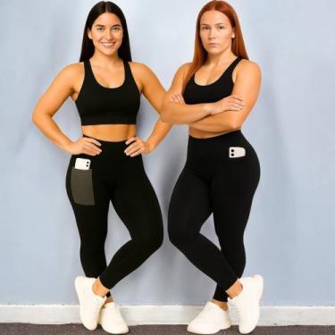 Imagem de Kit c/ 2 CALÇAS LEG Legging COM BOLSOS Cintura Alta Fitness Treino Cas