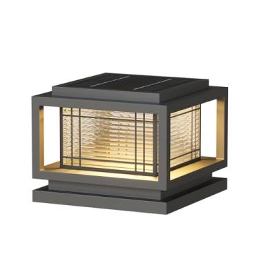Imagem de CUTPOIY Tampas de poste solares para ambientes externos, luzes modernas, movidas a energia solar, lâmpada de LED com tampa de coluna, preto, quadrado, cerca, baralho, à prova d'água, lâmpadas de pilar
