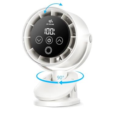 Imagem de Ventilador de mesa portátil 3 em 1 com clipe de LED recarregável, ventilador de parede de vento forte de 100 velocidades, manual vertical de 90° e circulador de ar oscilante de 90°, ventilador de mesa