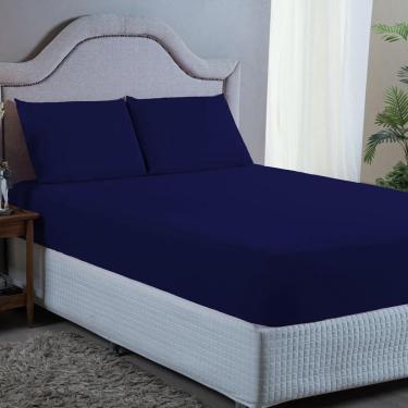 Imagem de Roupa de Cama Casal Premium 400 Fios Azul Escuro