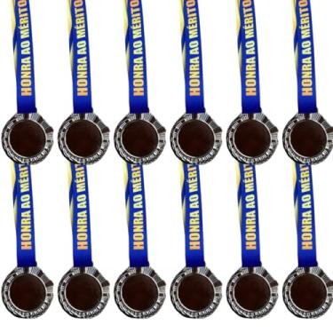 Imagem de Kit 100 Medalhas, Medalha Honra ao Mérito Esportes, Premiação Medalha 60mm Brilhante, com Cordão Personalizado (Prata)