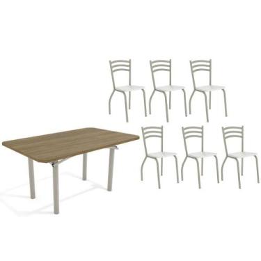 Imagem de Sala de Jantar Completa Elba c/ Tampo de Madeira 160cm e 6 Cadeiras Po