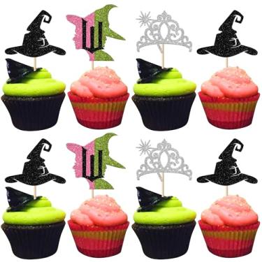 Imagem de Rsstarxi 24 Pack Magic Witch Cupcake Toppers Glitter Crown Black Witch Hat Cupcake Picks Pink Green Wizard Theme Cake Decorations for Witch Wizard Theme Baby Shower Birthday Party Cake Supplies