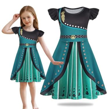 Imagem de Sukyfecde Fantasia de princesa para meninas, fantasias de Halloween, roupas de cosplay, roupas infantis de Natal e aniversário, Verde-escuro, preto, 7-8 Anos