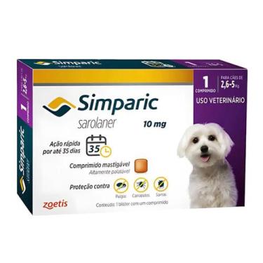 Imagem de Antipulgas E Carrapatos Simparic 2,6 A 5,0 Kg (10 Mg) 1 Uni - Zoetis