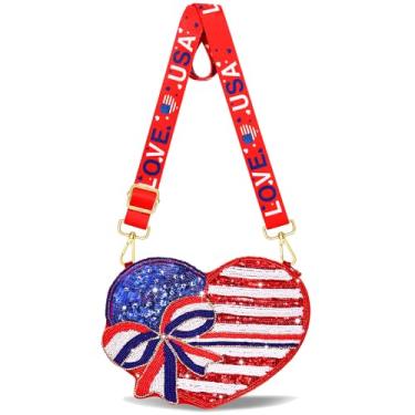 Imagem de CEALXHENY Bolsa feminina de 4 de julho com contas de lantejoulas e estrela dos EUA, bandeira americana, bolsa de ombro transversal, roupas de 4 de julho, Multicor, Estilo C