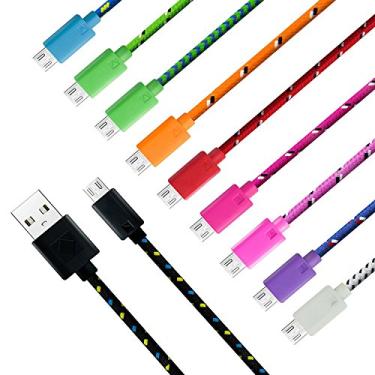 Imagem de Cabo micro USB trançado Josi Minea [Pacote com 10] 1M / Cabo de carregamento e sincronização de dados colorido durável e de alta velocidade para telefones Samsung Galaxy (S6/S5/S4), a maioria dos smartphones e tablets Android/Windows