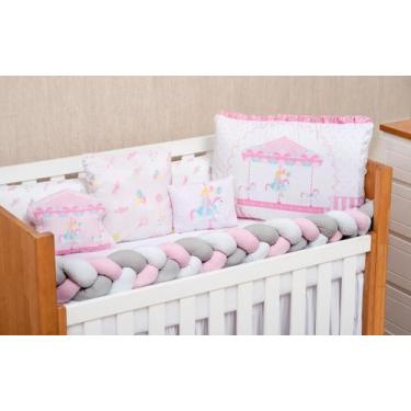 Imagem de Kit Berço 11 Peças Capa Impermeável Trança Menina Carrosel - Beatriz E