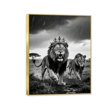 Imagem de Imagens de arte de parede de leão selvagem e leoa para sala de estar, pinturas de leões, impressões em tela, pôsteres de animais modernos, decoração de escritório, casa, 40 x 30 cm (16 x 12 pol