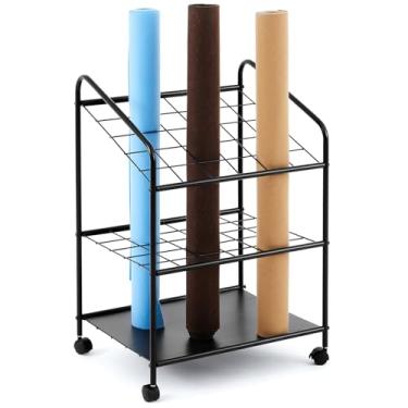 Imagem de WILLBOND Suporte de arquivo de rolo de arame com 60 compartimentos para armazenamento de plantas de metal para carrinho de papel, organizador de pôster de tubo vertical (82 x 45 x 56 cm)