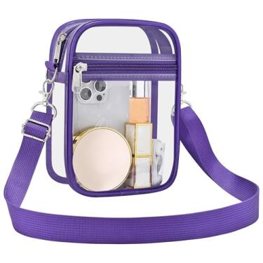 Imagem de USPECLARE Bolsa transparente transparente para estádio aprovada para homens e mulheres bolsa transversal transparente, Roxa, Small