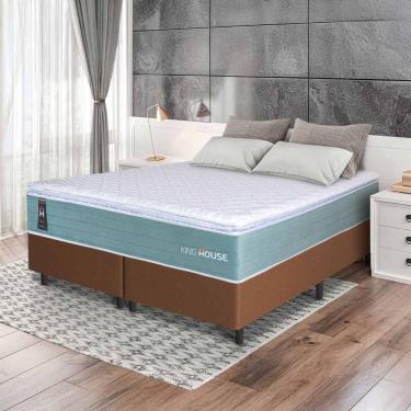 Imagem de Conjunto Box Marrom Lagos Verde Molas Ensacadas King 193x203x66 - King House